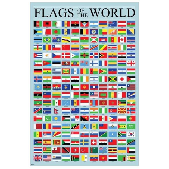 Flags of the World Classroom Reference Chart National Canvas Poster 12x18 - Picture 1 of 3